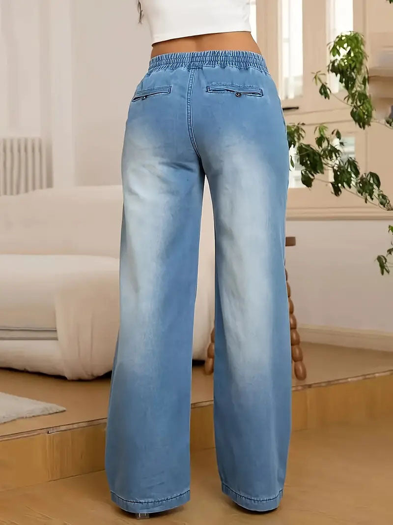 Loose And Versatile Casual Trend Wide Leg Jeans For Women, High Waisted Straight Leg Pants, Long Pants
