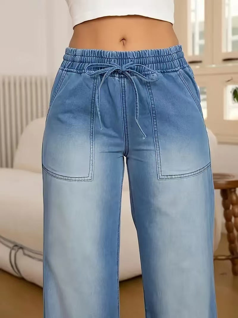 Loose And Versatile Casual Trend Wide Leg Jeans For Women, High Waisted Straight Leg Pants, Long Pants